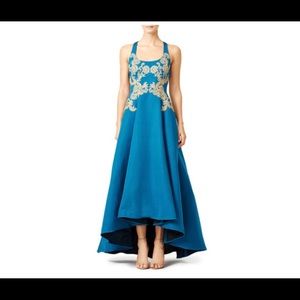 Marchesa Notte Gilded Royal Teal Gown